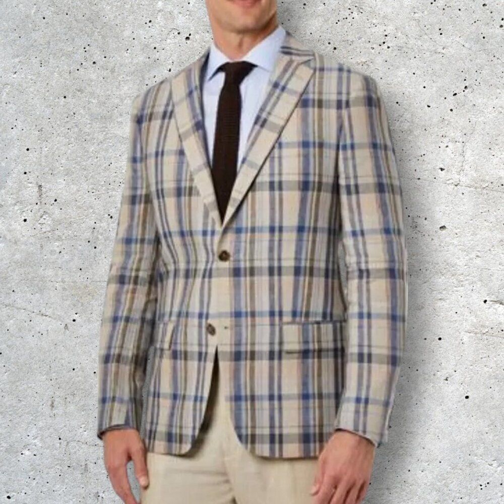 NWT $ 295 RALPH LAUREN Linen Jacket Blazer Sport Coat Suit Jacket Plaid 38R